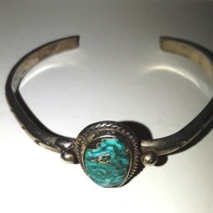 Sterling Silver Turquoise Stone Vintage Cuff Brace